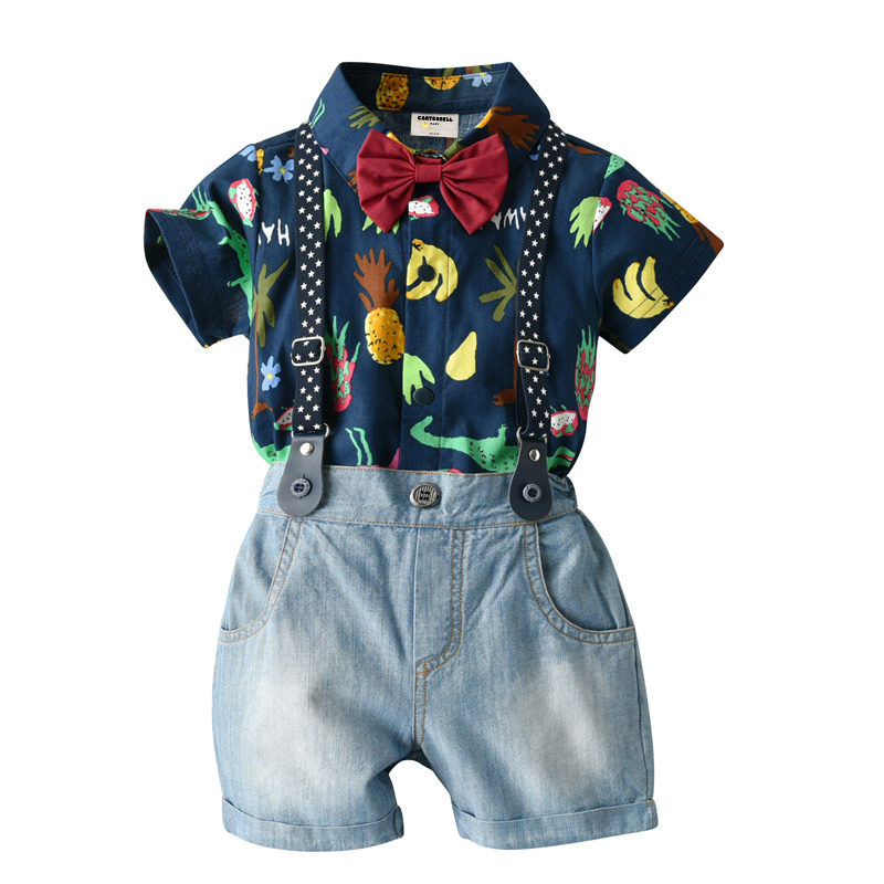 Cute Pattern Newborn Baby Boy Clothes With Bow Tie Summer Baby Boy Clothing Sets